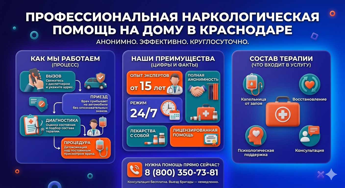 Инфографика о принципах лечения алкоголизма на дому в Тогучине: этапы вызова нарколога, преимущества анонимной детоксикации и состав медицинской помощи.